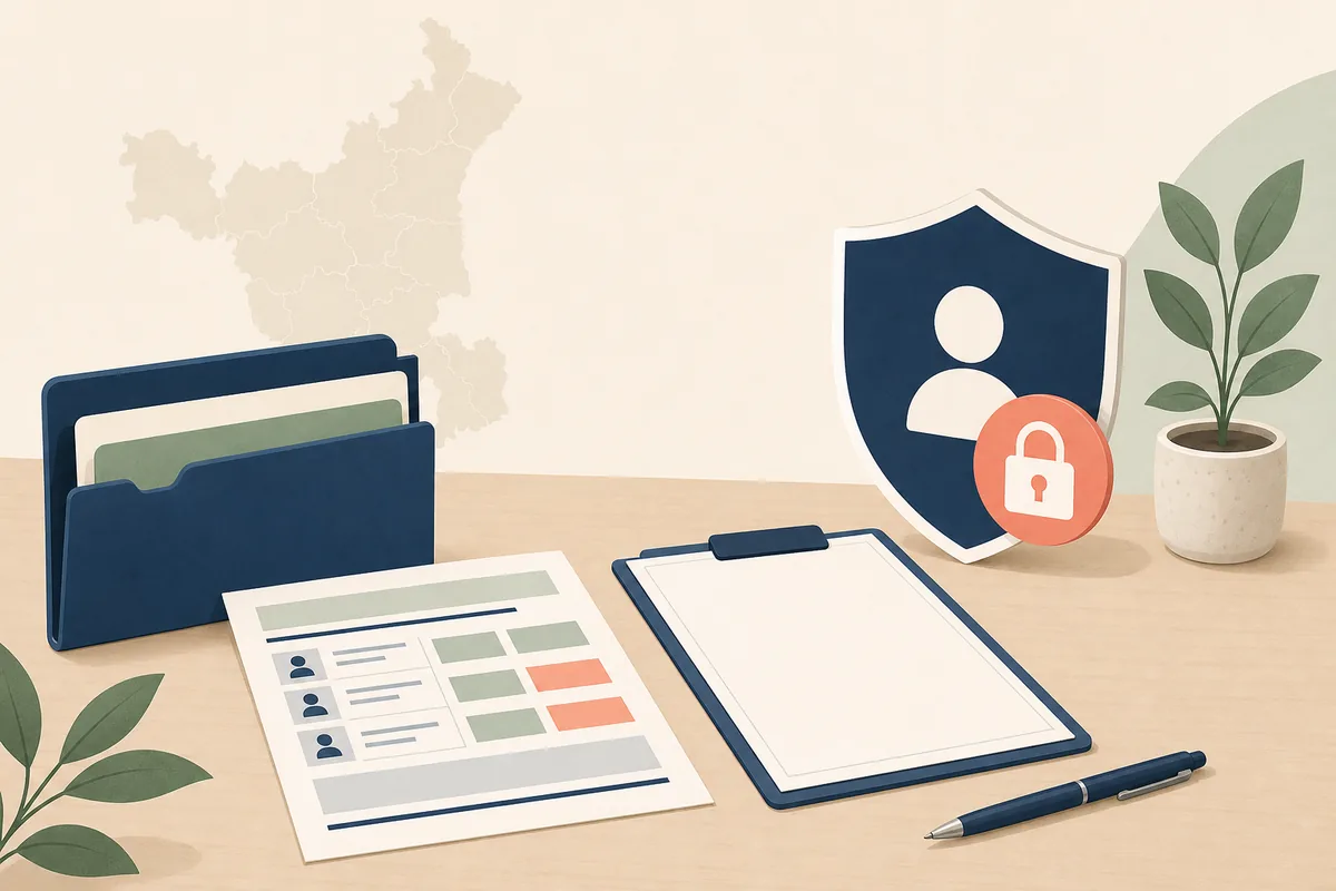 Illustration des données électorales et justificatifs du SIR Haryana protégés par un bouclier de confidentialité